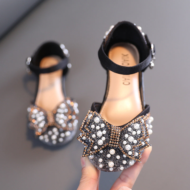 Sparkly Closed-Toe Party Shoes for Girls with Pearls & Bows | Dress Sandals