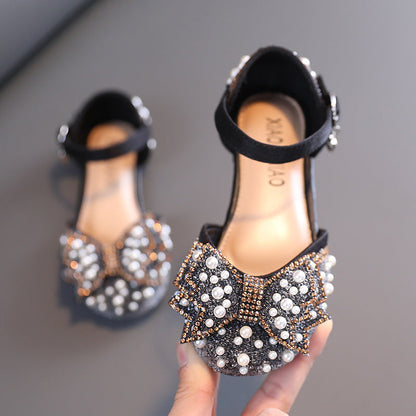 Sparkly Closed-Toe Party Shoes for Girls with Pearls & Bows | Dress Sandals