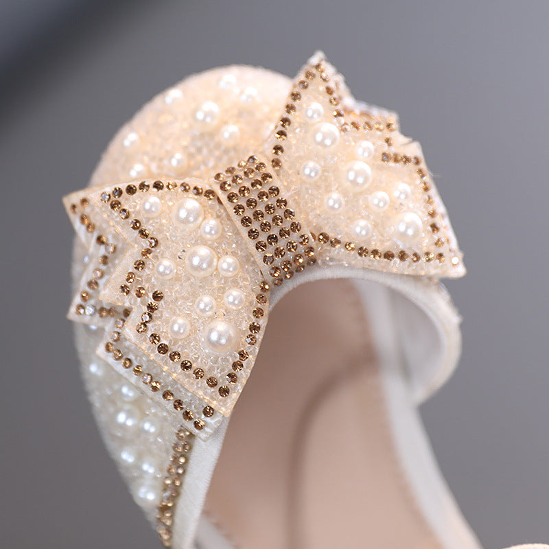 Sparkly Closed-Toe Party Shoes for Girls with Pearls & Bows | Dress Sandals