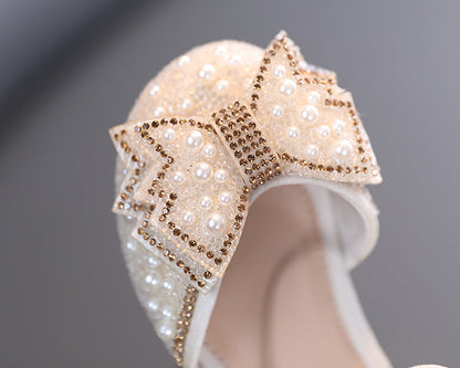 Sparkly Closed-Toe Party Shoes for Girls with Pearls & Bows | Dress Sandals