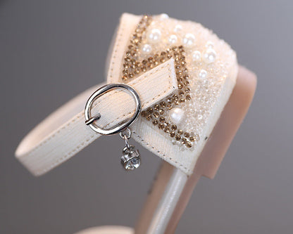 Sparkly Closed-Toe Party Shoes for Girls with Pearls & Bows | Dress Sandals