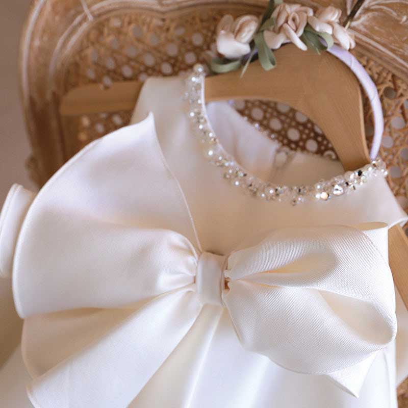 Sweet White Bow Party Dress for Girls - Flower Girl & Birthday Outfit