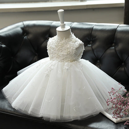 White Tulle & Lace A-Line Party Dress for Girls – Flower Girl, Baptism & Communion