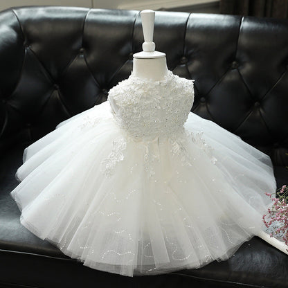 White Tulle & Lace A-Line Party Dress for Girls – Flower Girl, Baptism & Communion