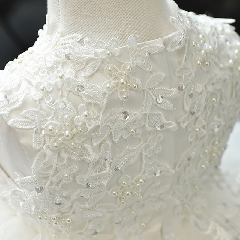White Tulle & Lace A-Line Party Dress for Girls – Flower Girl, Baptism & Communion