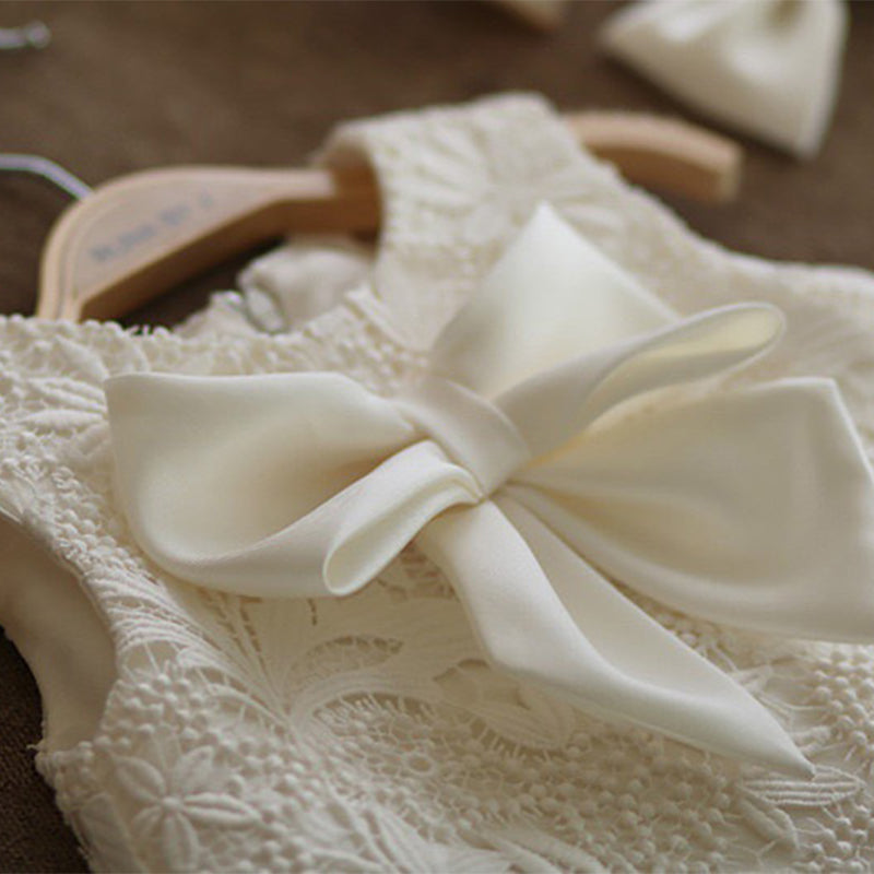 White Tulle A-Line Bowknot Party Dress for Girls – Sleeveless Princess Birthday Gown