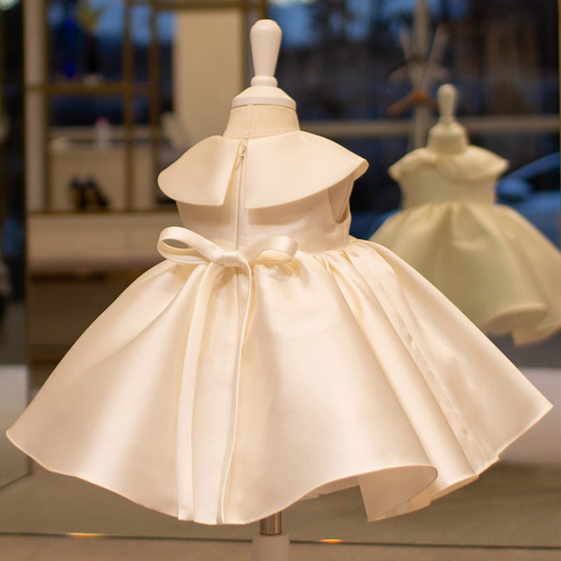 White Satin Ruffle Princess Dress for Girls | Birthday & Flower Girl Outfit