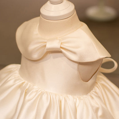 White Satin Ruffle Princess Dress for Girls | Birthday & Flower Girl Outfit