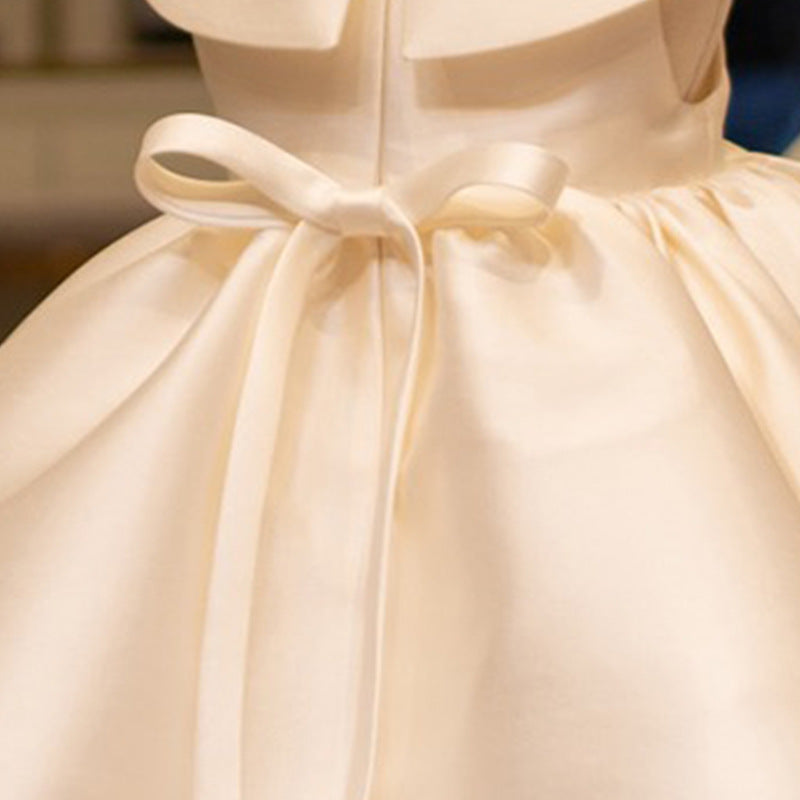 White Satin Ruffle Princess Dress for Girls | Birthday & Flower Girl Outfit