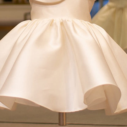 White Satin Ruffle Princess Dress for Girls | Birthday & Flower Girl Outfit
