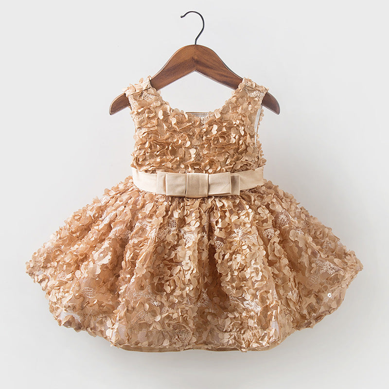 Gold A-line Flower Girl Dress for Kids – Princess Party & Formal Occasion Wear