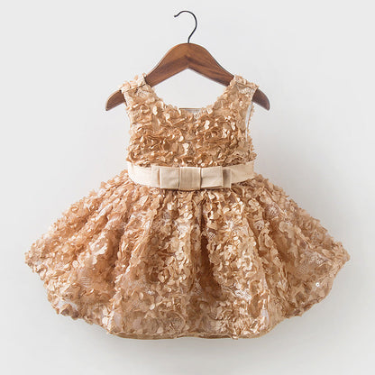 Gold A-line Flower Girl Dress for Kids – Princess Party & Formal Occasion Wear
