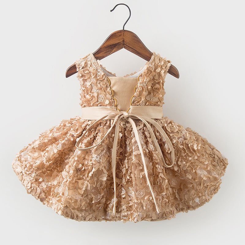 Gold A-line Flower Girl Dress for Kids – Princess Party & Formal Occasion Wear