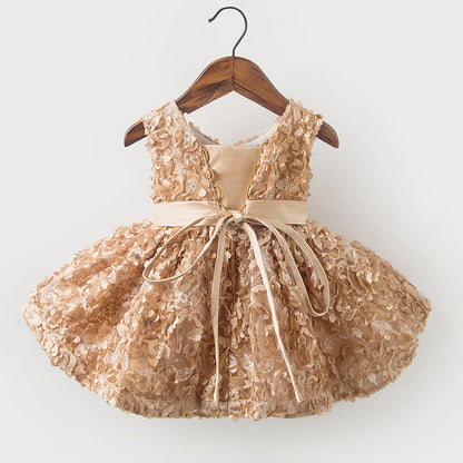 Gold A-line Flower Girl Dress for Kids – Princess Party & Formal Occasion Wear