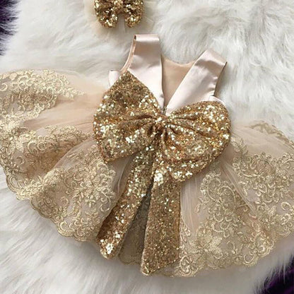 Gold Sequin Princess Party Dress for Girls | Tulle & Lace Formal Dress