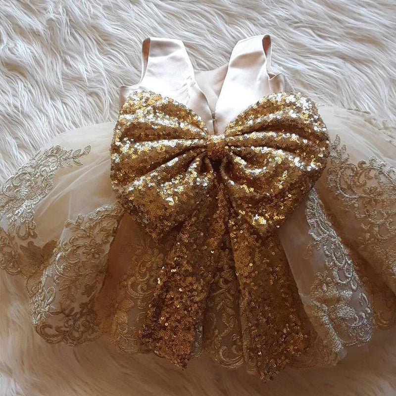 Gold Sequin Princess Party Dress for Girls | Tulle & Lace Formal Dress