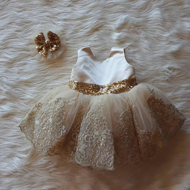 Gold Sequin Princess Party Dress for Girls | Tulle & Lace Formal Dress