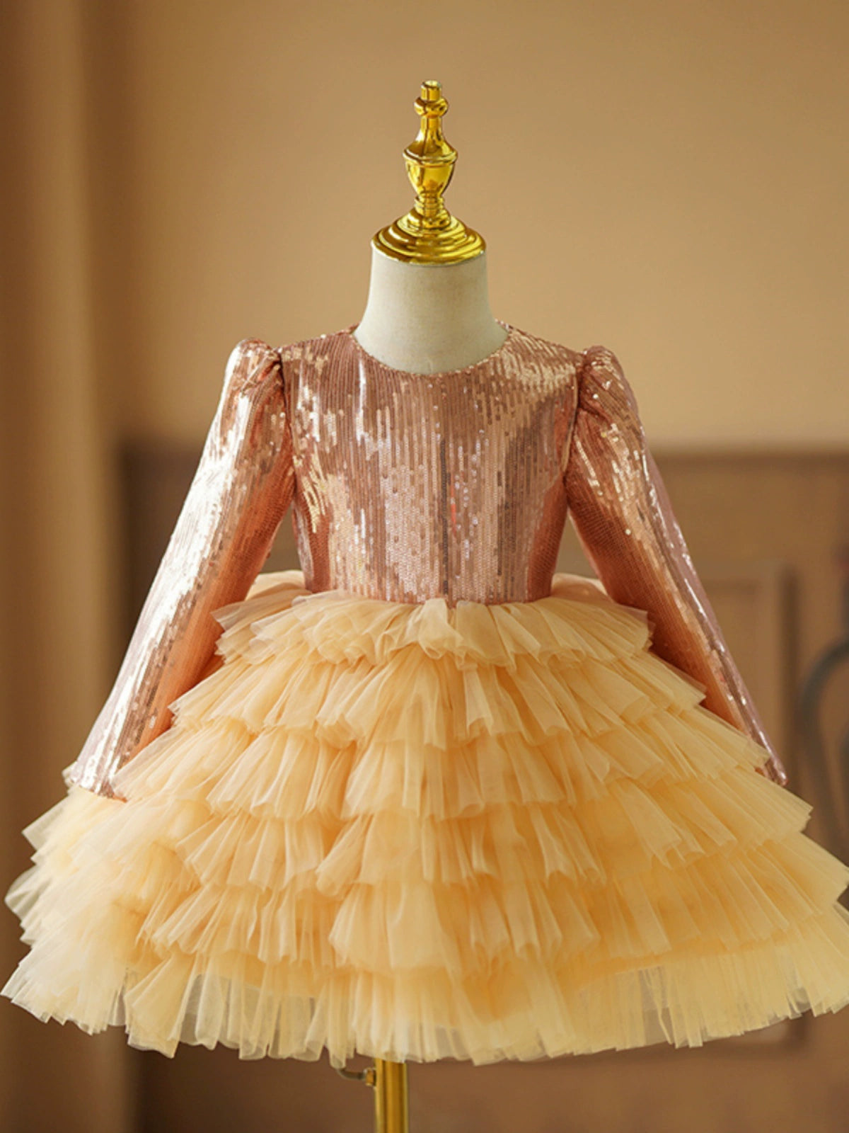 Gold Sequin Tulle Flower Girl Dress with Puffy Ball Gown Silhouette - Gold / 7-8 Years (140cm) - Fleur Kids Gold Sequin Tulle Flower Girl Dress with Puffy Ball Gown Silhouette - Gold / 7-8 Years (140cm) - Fleur Kids