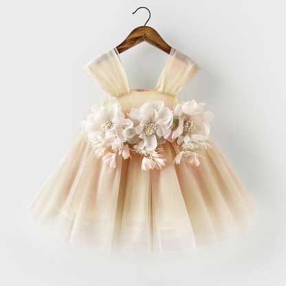 Cute Green Tulle Flower Girl Dress – Tea Length Tiered Skirt for Party & Wedding