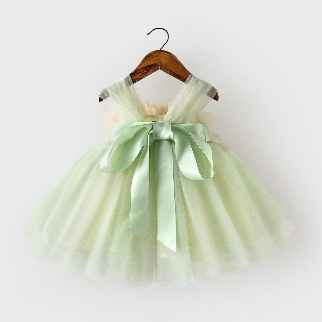 Cute Green Tulle Flower Girl Dress – Tea Length Tiered Skirt for Party & Wedding