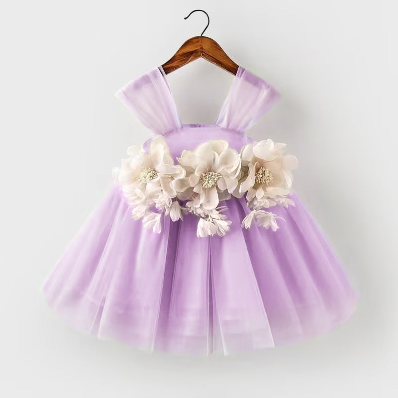 Cute Green Tulle Flower Girl Dress – Tea Length Tiered Skirt for Party & Wedding