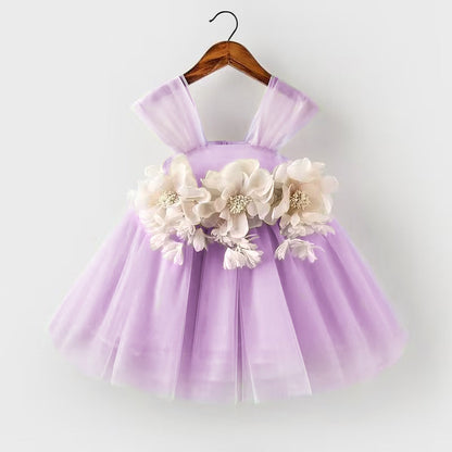 Cute Green Tulle Flower Girl Dress – Tea Length Tiered Skirt for Party & Wedding