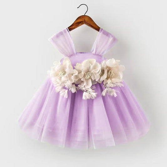 Cute Green Tulle Flower Girl Dress – Tea Length Tiered Skirt for Party & Wedding
