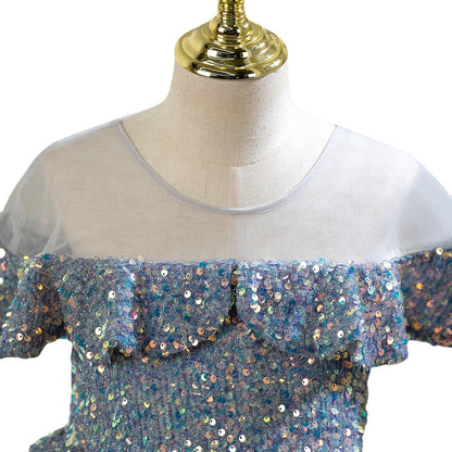 Grey Sequin Maxi Dress for Girls | A-line Flower Girl & Party Dress