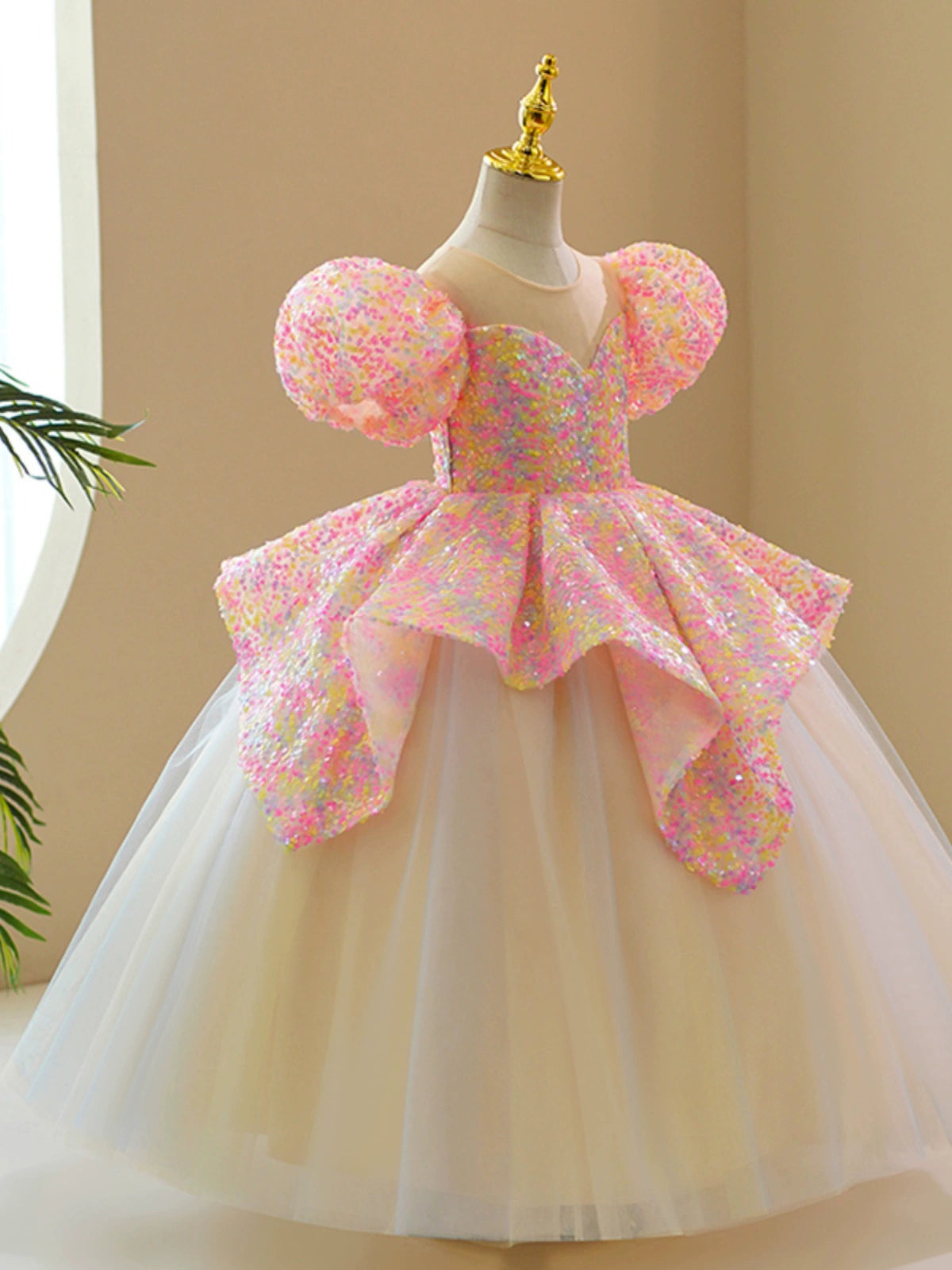 Hot Pink Ball Gown for Girls – Puffy Princess Dress with Sequins & Beads – FleurKids