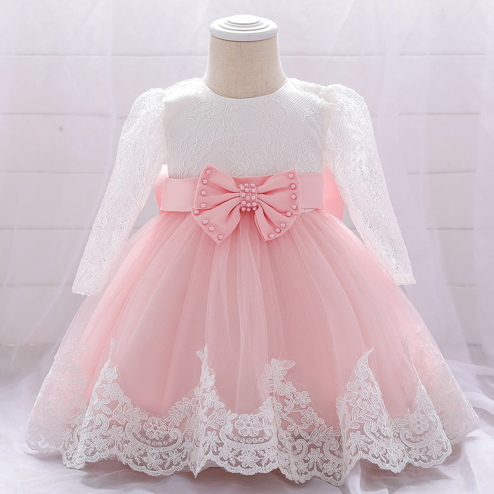 Infant A-Line Lace Tulle Dress – Long Sleeve Party & Flower Girl Outfit for 9-24 Months