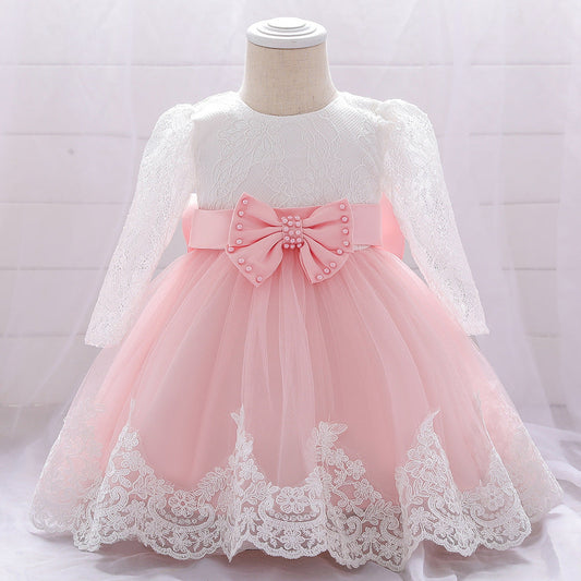 Infant A-Line Lace Tulle Dress – Long Sleeve Party & Flower Girl Outfit for 9-24 Months