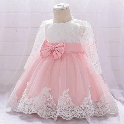 Infant A-Line Lace Tulle Dress – Long Sleeve Party & Flower Girl Outfit for 9-24 Months