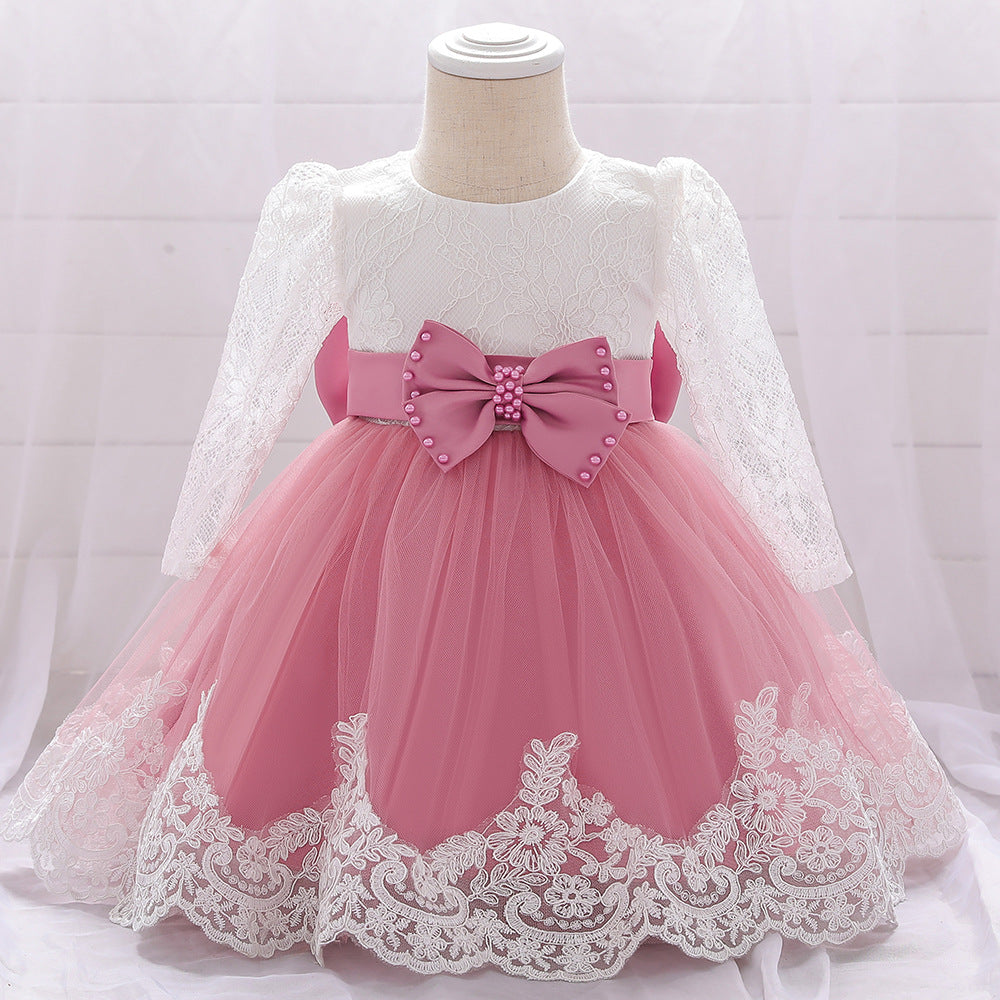 Infant A-Line Lace Tulle Dress – Long Sleeve Party & Flower Girl Outfit for 9-24 Months