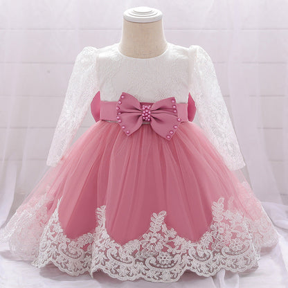 Infant A-Line Lace Tulle Dress – Long Sleeve Party & Flower Girl Outfit for 9-24 Months