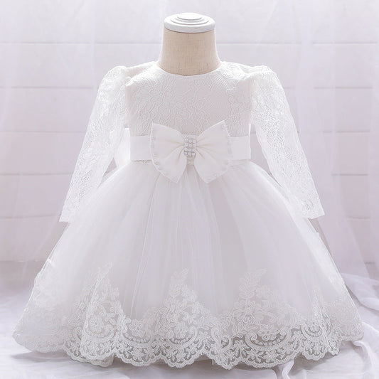 Infant A-Line Lace Tulle Dress – Long Sleeve Party & Flower Girl Outfit for 9-24 Months