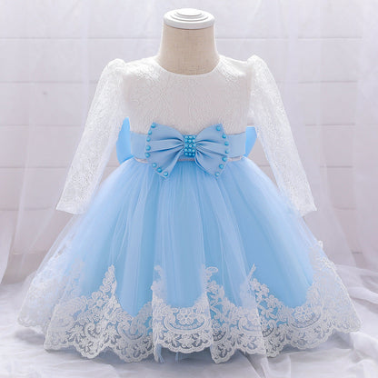 Infant A-Line Lace Tulle Dress – Long Sleeve Party & Flower Girl Outfit for 9-24 Months