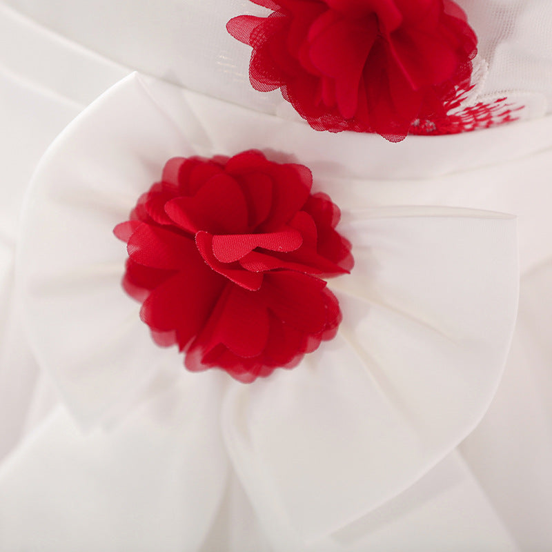 Infant Tulle Flower Girl Dress with Floral Appliqués & Bowknot – High-Low Party Dress for Baby Girls