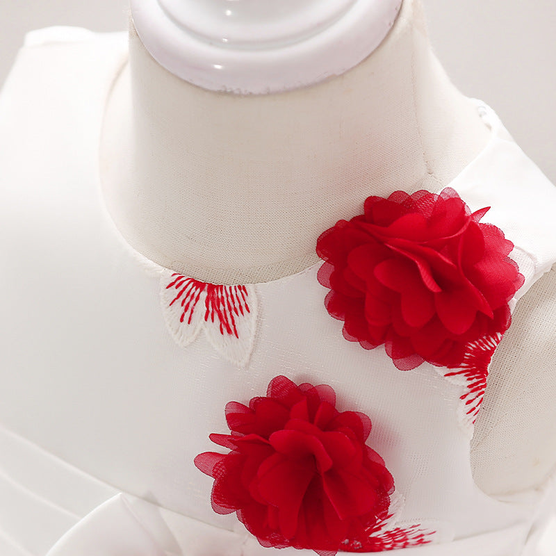 Infant Tulle Flower Girl Dress with Floral Appliqués & Bowknot – High-Low Party Dress for Baby Girls