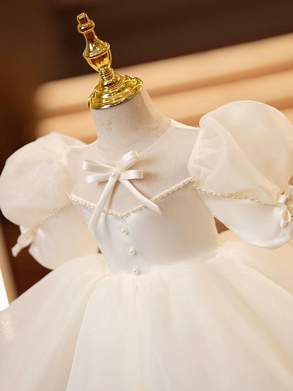 Ivory Princess Ball Gown Flower Girl Dress with Sequins & Bowknot – Kids Formal Party Dress