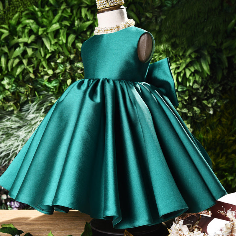 Kids A-Line Ruffle Dress with Bowknot – Elegant Tea Length Party Dress