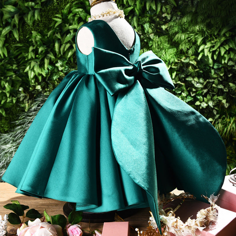Kids A-Line Ruffle Dress with Bowknot – Elegant Tea Length Party Dress