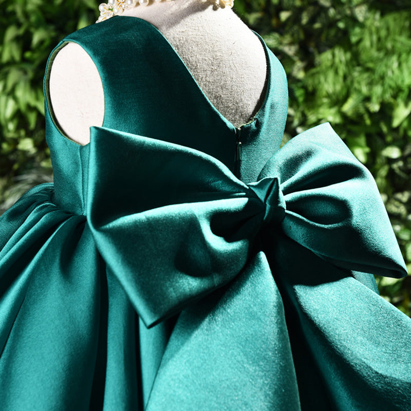 Kids A-Line Ruffle Dress with Bowknot – Elegant Tea Length Party Dress