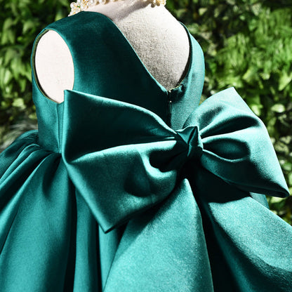 Kids A-Line Ruffle Dress with Bowknot – Elegant Tea Length Party Dress