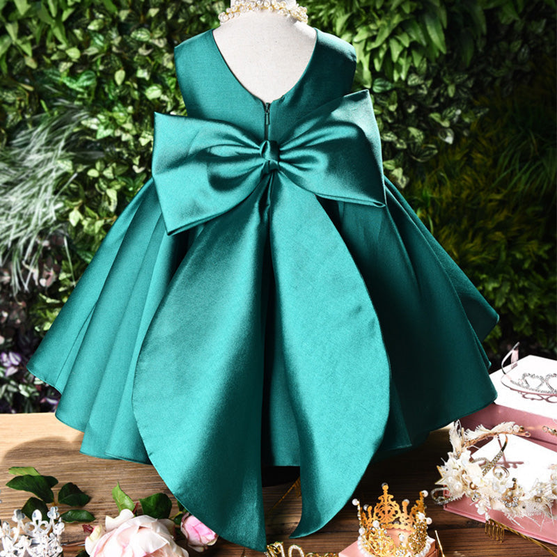 Kids A-Line Ruffle Dress with Bowknot – Elegant Tea Length Party Dress