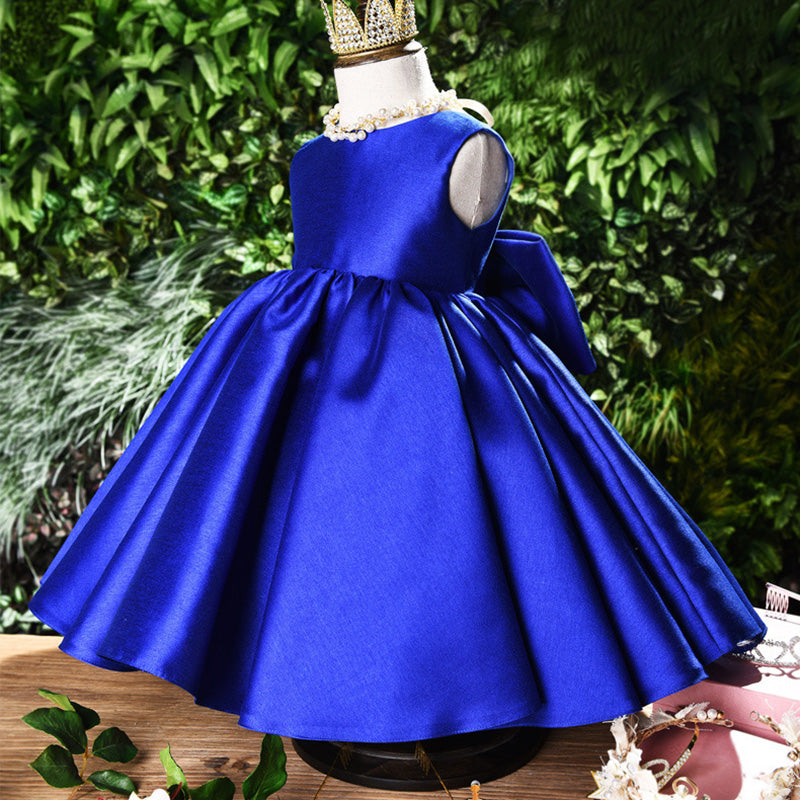 Kids A-Line Ruffle Dress with Bowknot – Elegant Tea Length Party Dress
