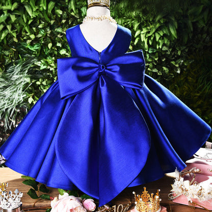 Kids A-Line Ruffle Dress with Bowknot – Elegant Tea Length Party Dress