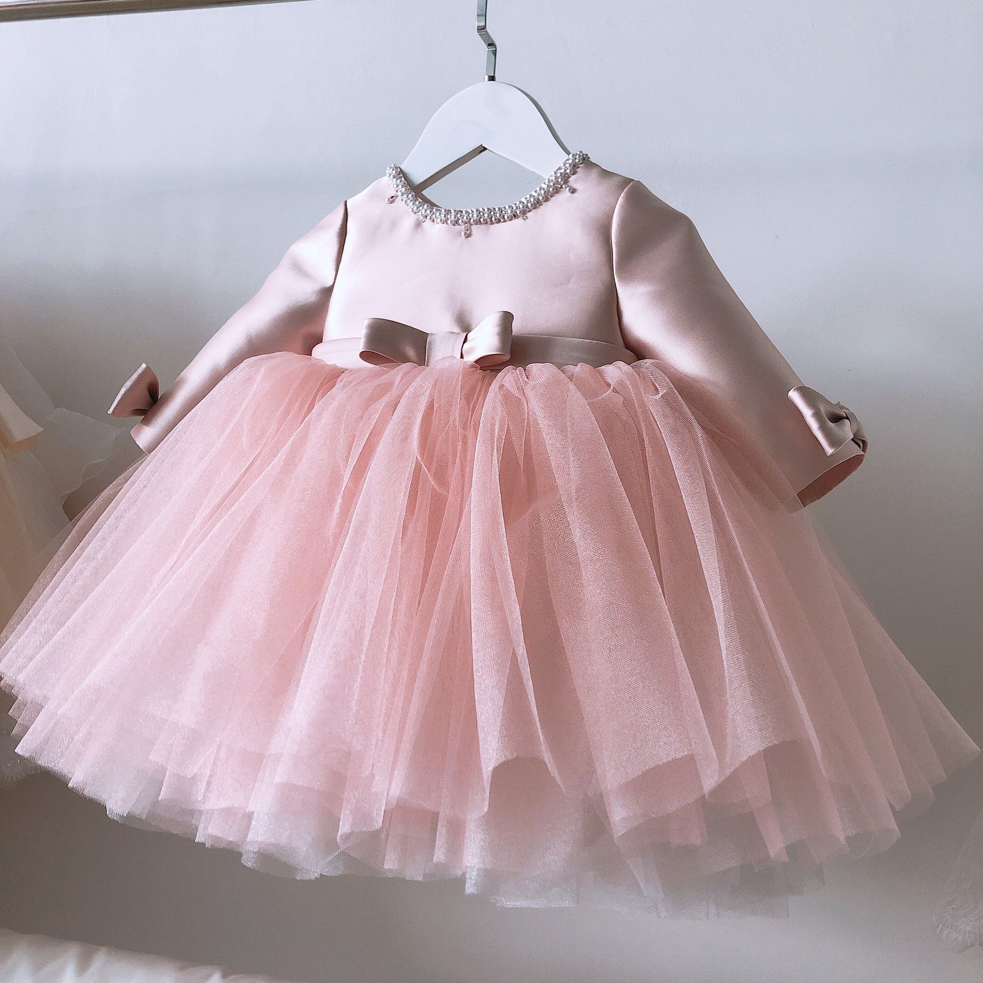 Cute Pink Tulle Princess Party Dress with Bow for Baby Girls & Toddlers