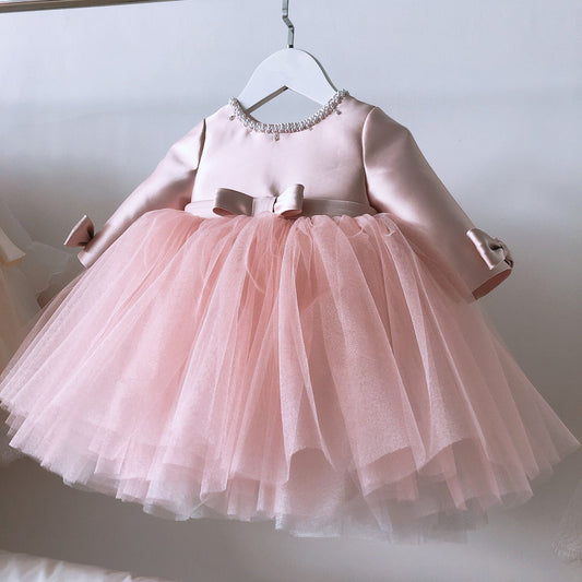 Cute Pink Tulle Princess Party Dress with Bow for Baby Girls & Toddlers