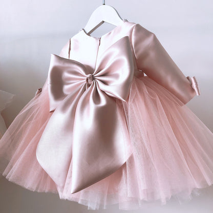 Cute Pink Tulle Princess Party Dress with Bow for Baby Girls & Toddlers