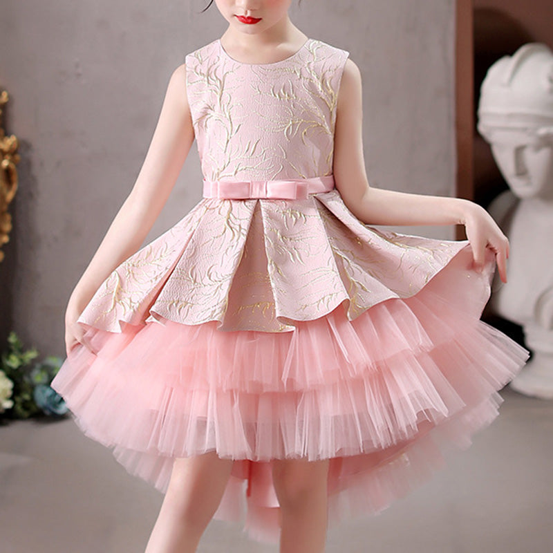 Girls Tiered Lace Embroidery Princess Dress – Party, Wedding & Special Occasion